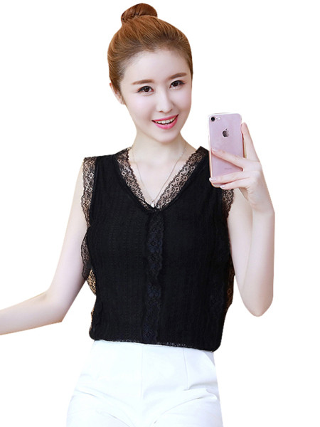 Дамски ежедневен дантелен потник в бял и черен цвят