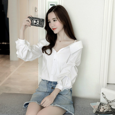 Casual γυναικείο πουκάμισο σε λευκό χρώμα με V-neck