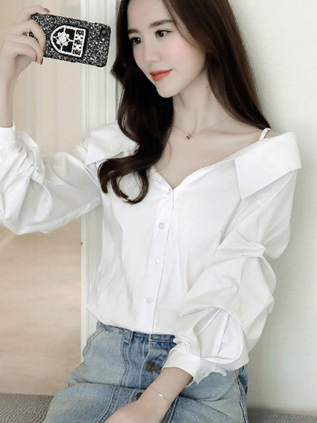 Ležerna ženska košulja bijele boje s V izrezom