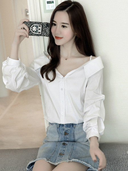 Ležerna ženska košulja bijele boje s V izrezom