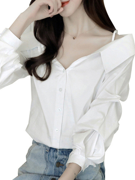 Ležerna ženska košulja bijele boje s V izrezom