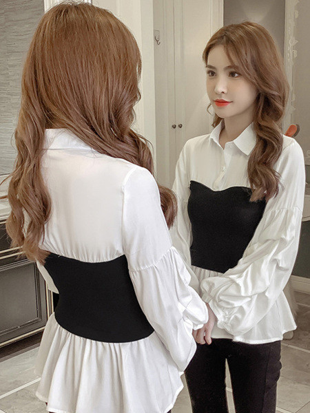 Naiste pikk pluus kolmes värvitoonis klassikalise kraega