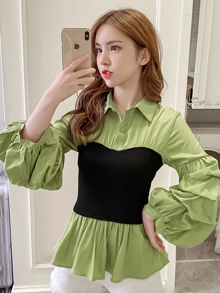 Naiste pikk pluus kolmes värvitoonis klassikalise kraega