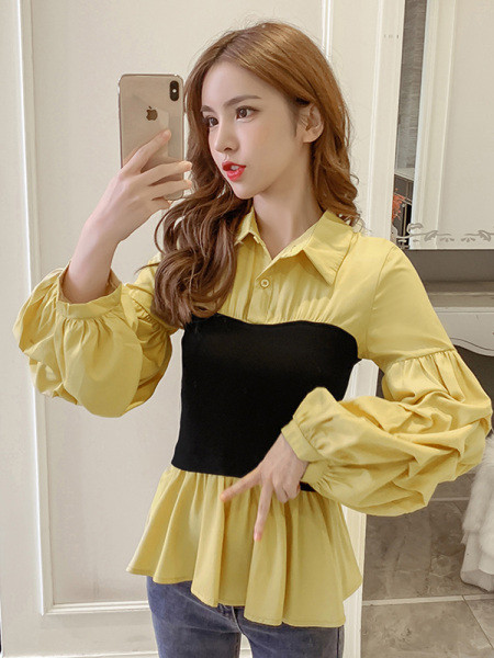 Naiste pikk pluus kolmes värvitoonis klassikalise kraega