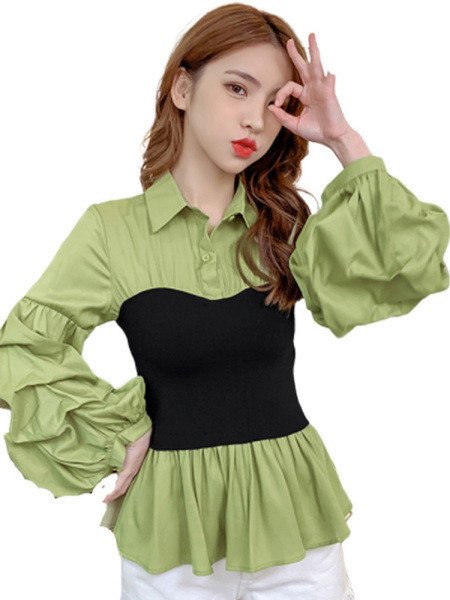 Naiste pikk pluus kolmes värvitoonis klassikalise kraega