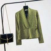 Šiuolaikinė moteriška palaidinė su špicine iškirpte, blizgiu efektu ir ilgomis rankovėmis