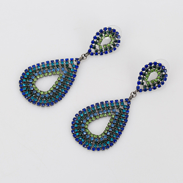 Stílusos női lógó fülbevaló kék kövekkel