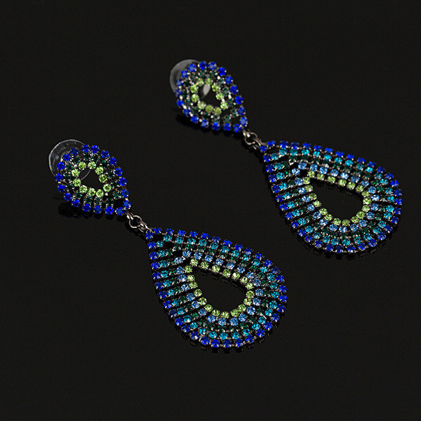 Stílusos női lógó fülbevaló kék kövekkel