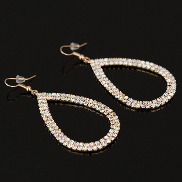 Елегантни дамски висящи обеци с  камъни 