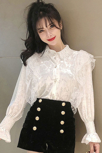 Sieviešu moderns mežģīņu krekls baltā un melnā krāsā