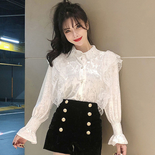 Sieviešu moderns mežģīņu krekls baltā un melnā krāsā