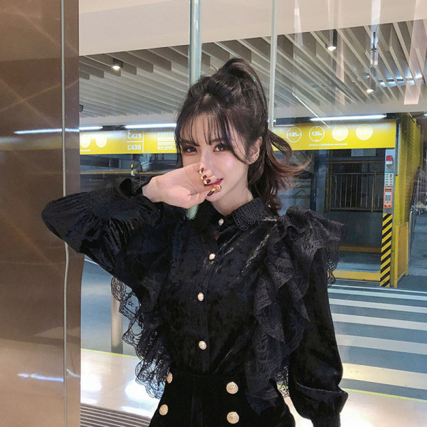 Sieviešu moderns mežģīņu krekls baltā un melnā krāsā