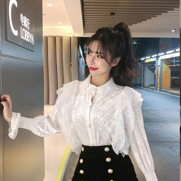 Sieviešu moderns mežģīņu krekls baltā un melnā krāsā