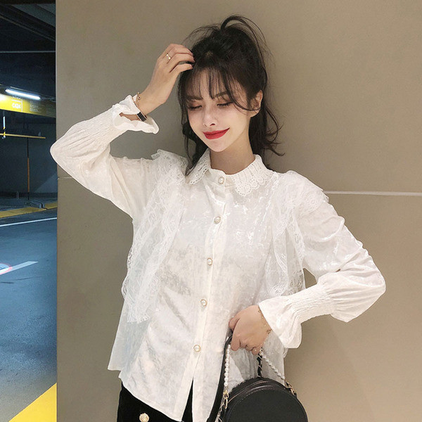 Sieviešu moderns mežģīņu krekls baltā un melnā krāsā