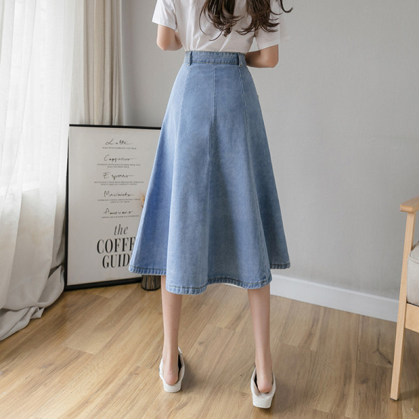 Fusta din blugi de dama croiala cu talie inalta