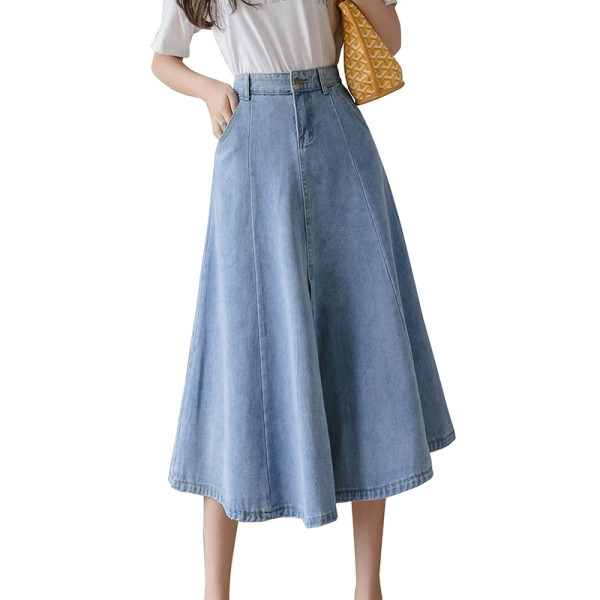 Fusta din blugi de dama croiala cu talie inalta