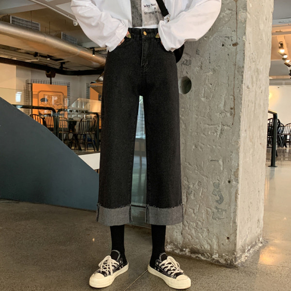 Női alkalmi hosszú, széles farmer, magas derékkal