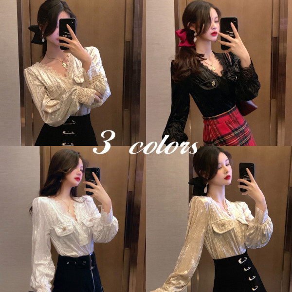 Дамска модерна блуза с дълъг ръкав и дантела