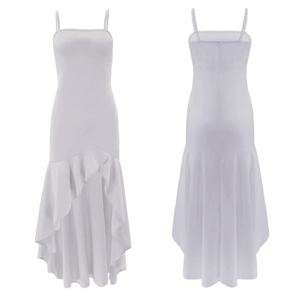 Trumpa moteriška laisvalaikio suknelė su plonais petnešėlėmis ir skeltuku