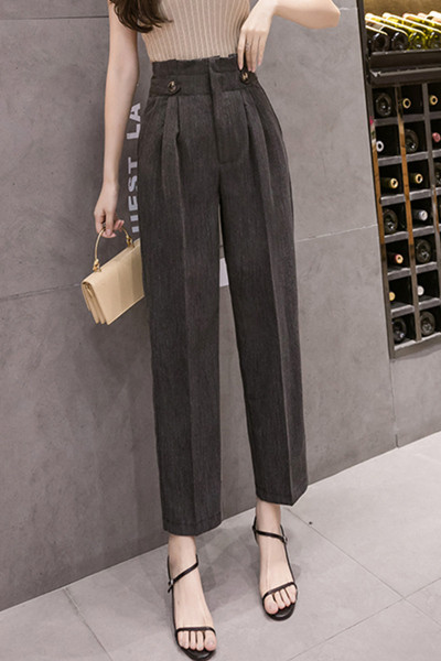 Актуален дамски панталон с висока талия и джобове