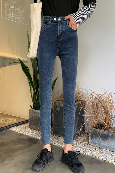 Ikdienas sieviešu džinsi ar augstu vidukli un kabatām - Slim modelis