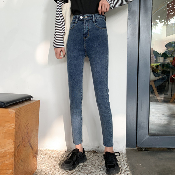 Ikdienas sieviešu džinsi ar augstu vidukli un kabatām - Slim modelis