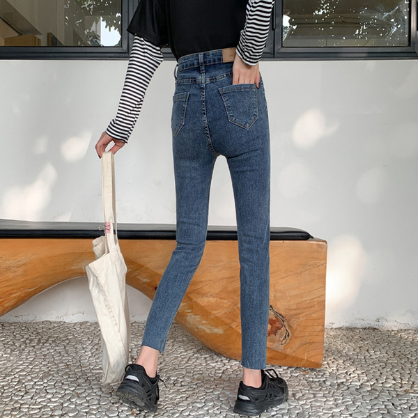 Ikdienas sieviešu džinsi ar augstu vidukli un kabatām - Slim modelis