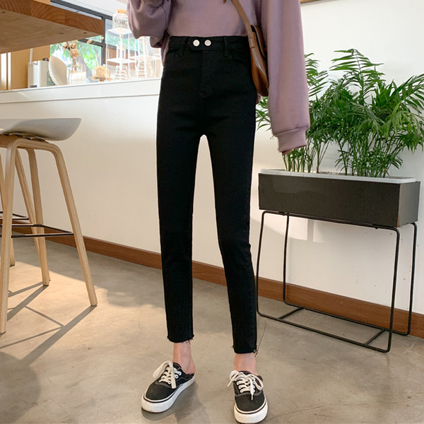 Ikdienas sieviešu džinsi ar augstu vidukli un kabatām - Slim modelis