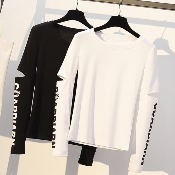 Дамска ежедневна блуза с овално деколте и дълъг ръкав с изрязани части