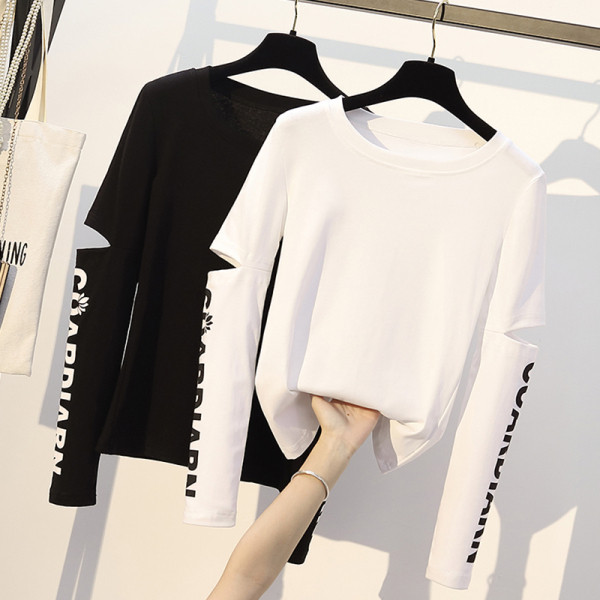 Дамска ежедневна блуза с овално деколте и дълъг ръкав с изрязани части