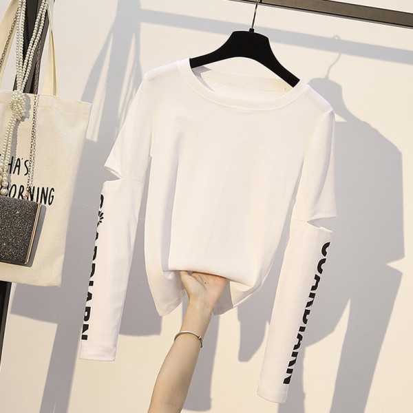 Дамска ежедневна блуза с овално деколте и дълъг ръкав с изрязани части