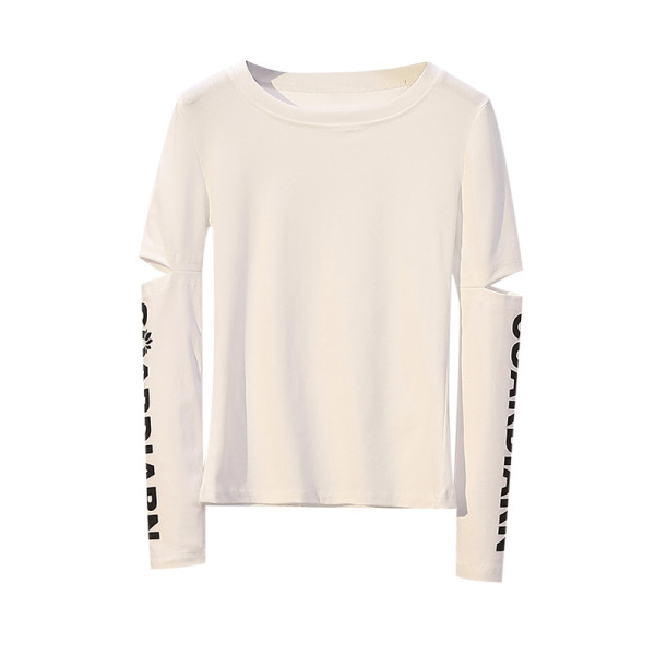 Дамска ежедневна блуза с овално деколте и дълъг ръкав с изрязани части