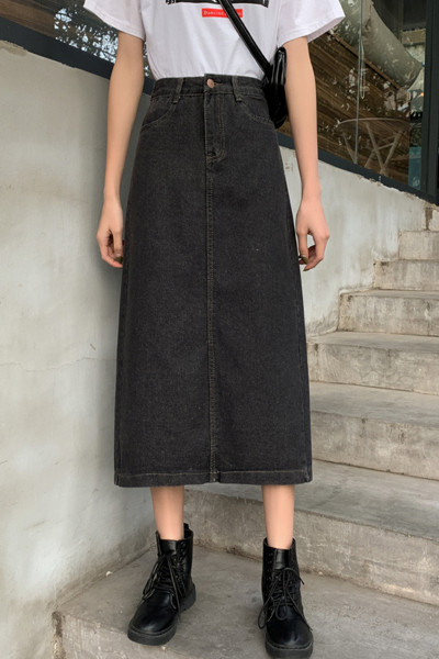 Naiste vabaaja pikk seelik kõrge vöökohaga musta värvi