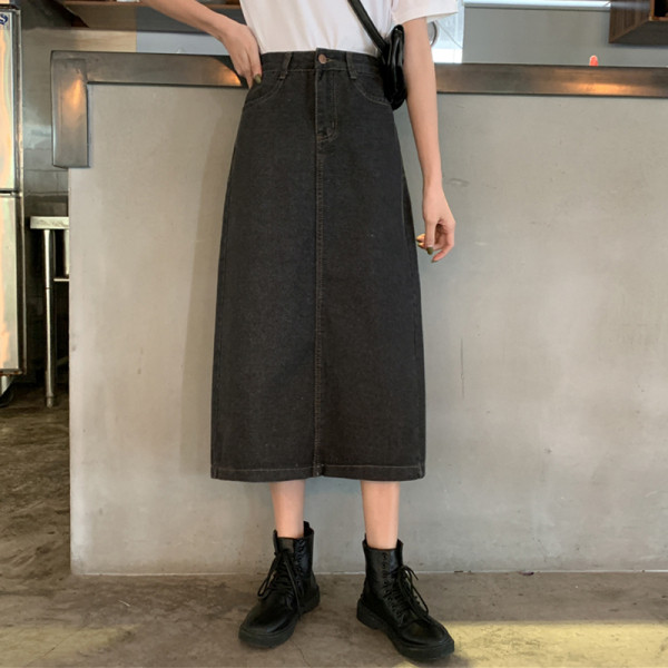 Naiste vabaaja pikk seelik kõrge vöökohaga musta värvi