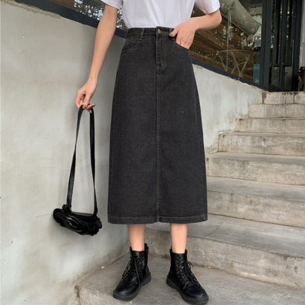 Naiste vabaaja pikk seelik kõrge vöökohaga musta värvi