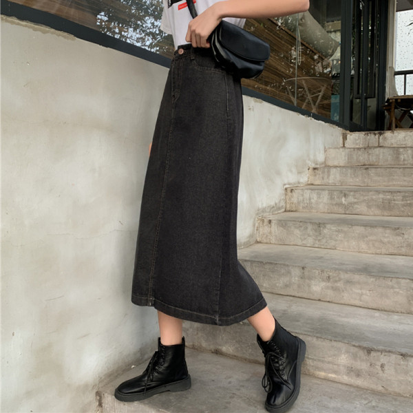 Naiste vabaaja pikk seelik kõrge vöökohaga musta värvi