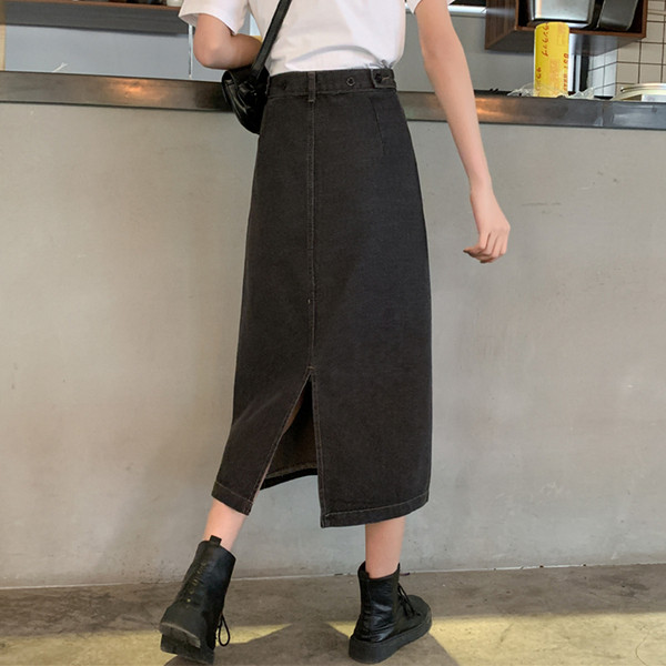 Naiste vabaaja pikk seelik kõrge vöökohaga musta värvi