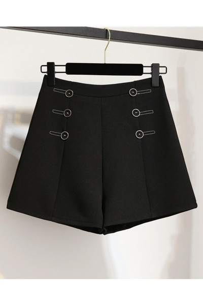 Стилни къси дамски панталони широк модел с висока талия