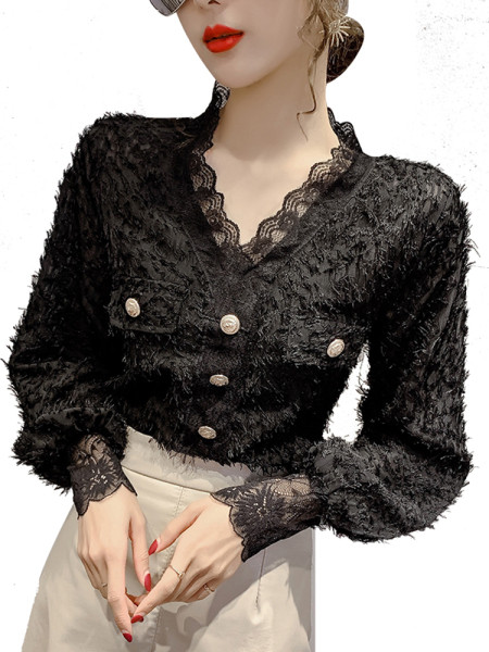 Modern női blúz gombokkal és csipkével