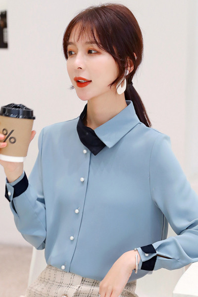 Дамска риза от шифон с ниска яка и копчета