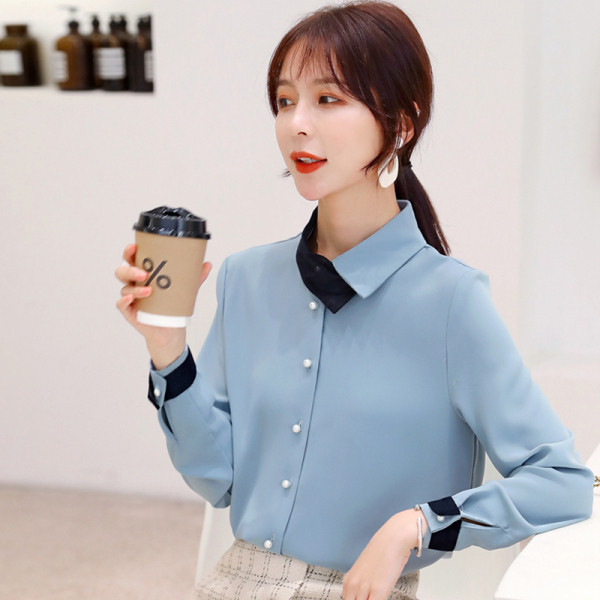 Дамска риза от шифон с ниска яка и копчета