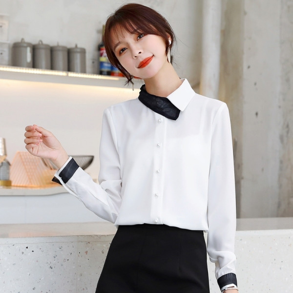 Дамска риза от шифон с ниска яка и копчета