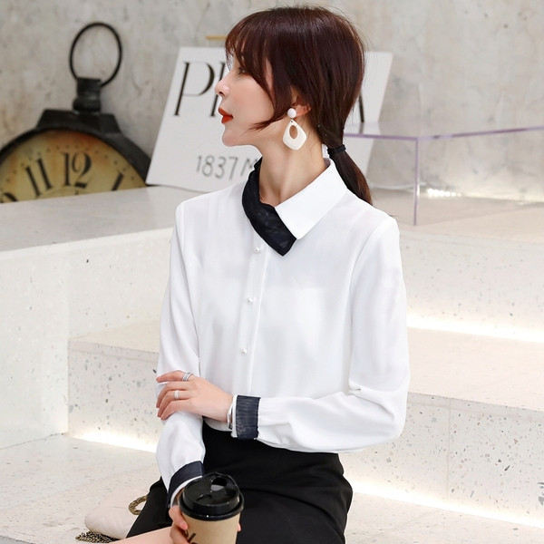 Дамска риза от шифон с ниска яка и копчета