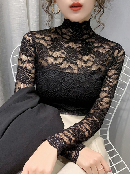 Дамска модерна дантелена блуза втален модел