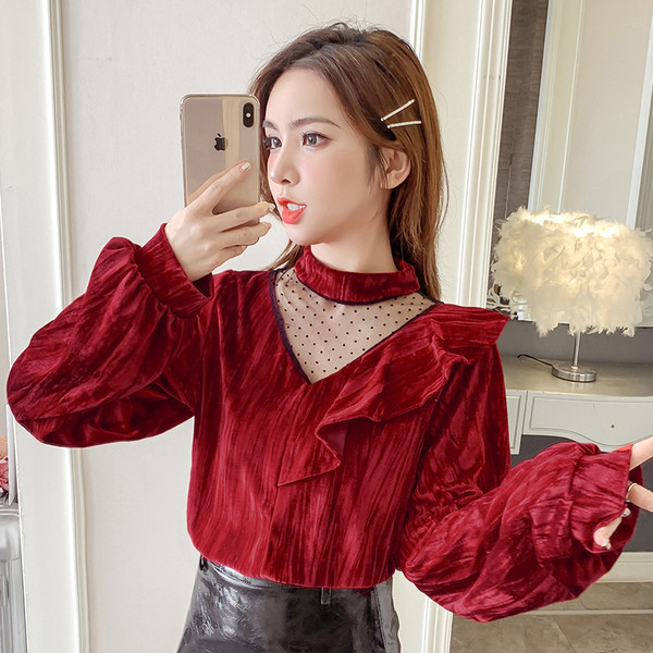 Дамска блуза широк модел в черен и червен цвят с овално деколте