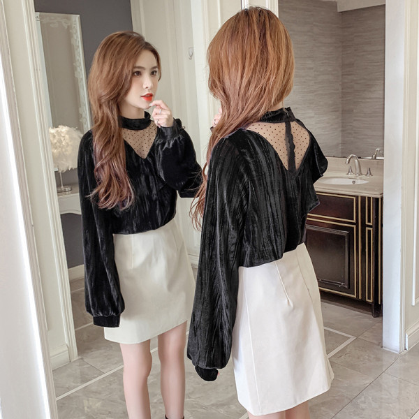 Дамска блуза широк модел в черен и червен цвят с овално деколте