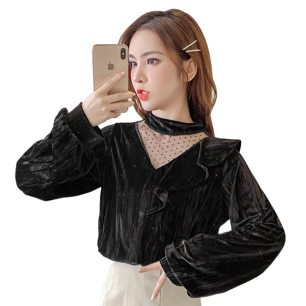 Дамска блуза широк модел в черен и червен цвят с овално деколте