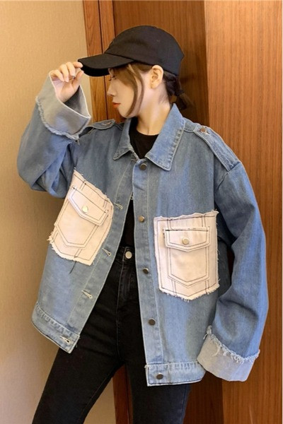 Jelenlegi női farmerdzseki széles modell zsebekkel