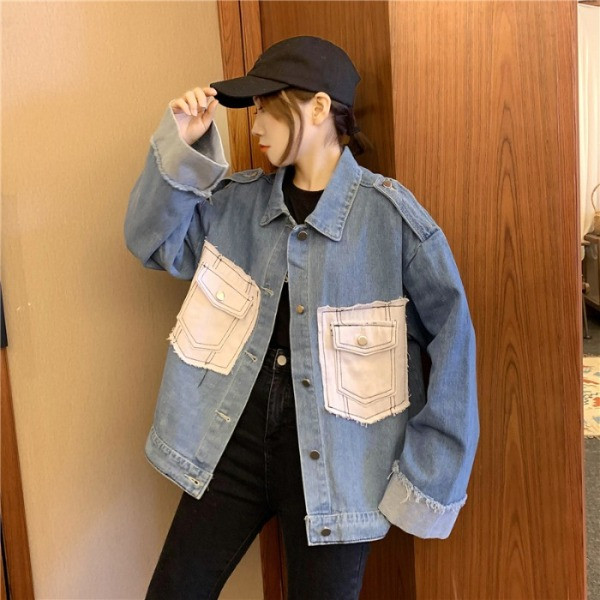 Jelenlegi női farmerdzseki széles modell zsebekkel