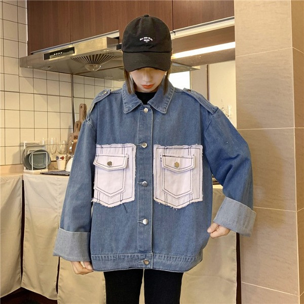 Jelenlegi női farmerdzseki széles modell zsebekkel